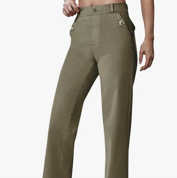 Zsaesm Pants - Army Green High Waisted Wide Leg Cropped Bottoms